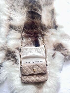 Marc Jacobs Taupe Quilted Leather Crossbody with Gold Chain